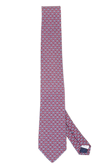 Shop SALVATORE FERRAGAMO  Tie: Salvatore Ferragamo pure silk twill tie decorated with a graphic print.
Bottom at 8 cm.
Composition: 100% silk.
Made in Italy.. 350882 SETA-002 MARINE/ROSSO